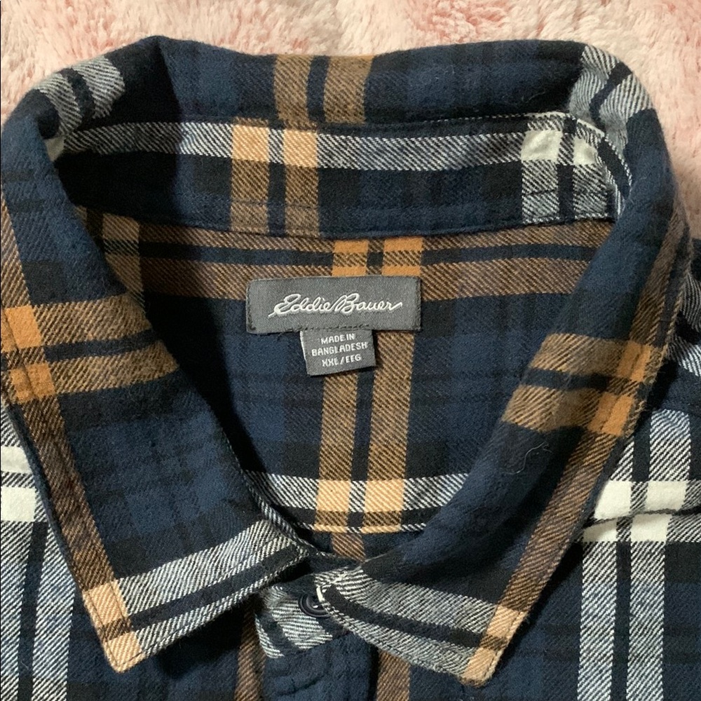 Eddie Bauer Men's Plaid Shirt - Navy and Brown